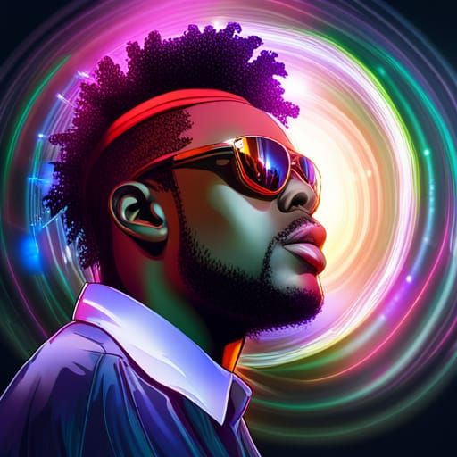 Black DJ with Bubbles and Neon Sunrays