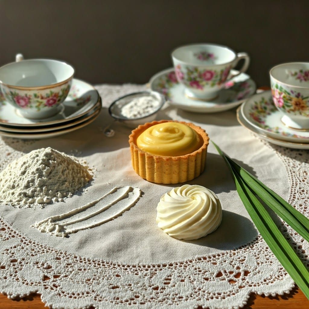 Golden Pastries on Lace with Floral China