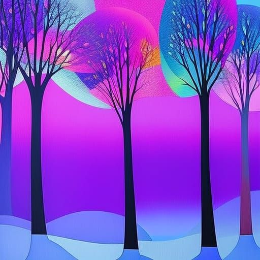 Rainbow Glowing Forest in Abstract Art Style