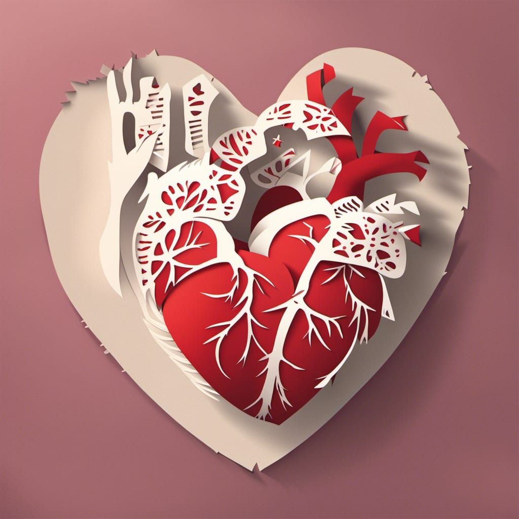 Paper Heart Diagram in 2D Anime Style