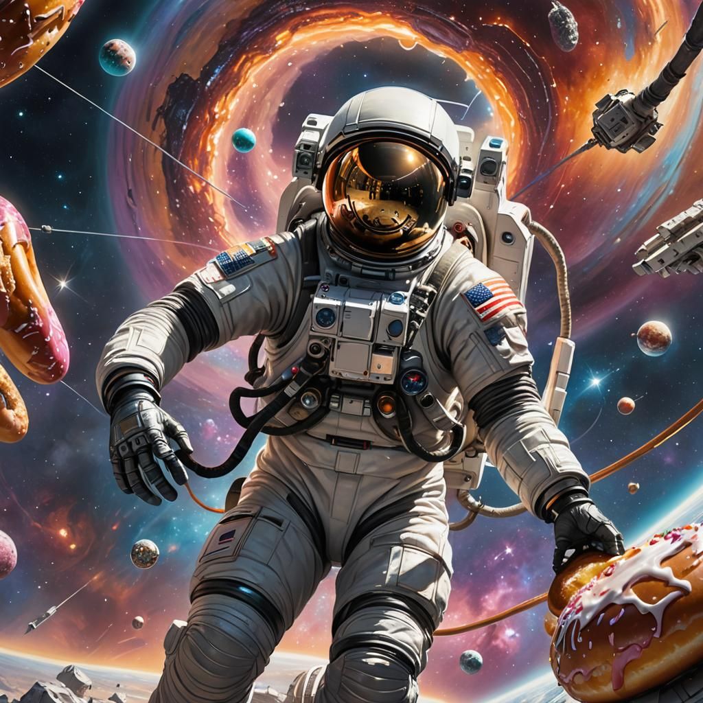 Astronaut Tethered to Space Station in HDR