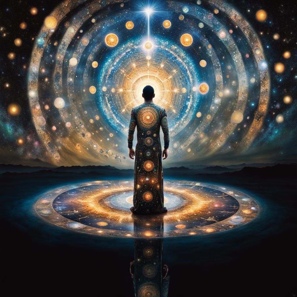 Heavily Tattooed Cosmic God in Gustav Klimt Style