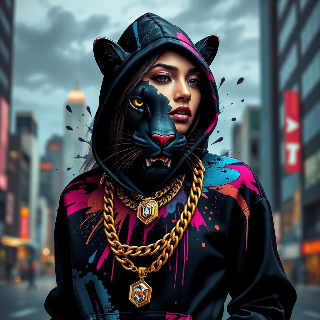 Panther Graffiti Hoodie in Hyper-Realistic Style