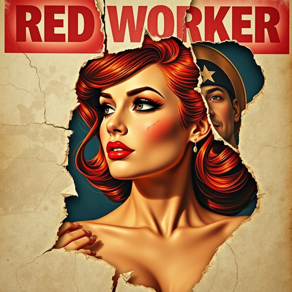 Red Worker Propaganda Poster with Pin-Up Woman