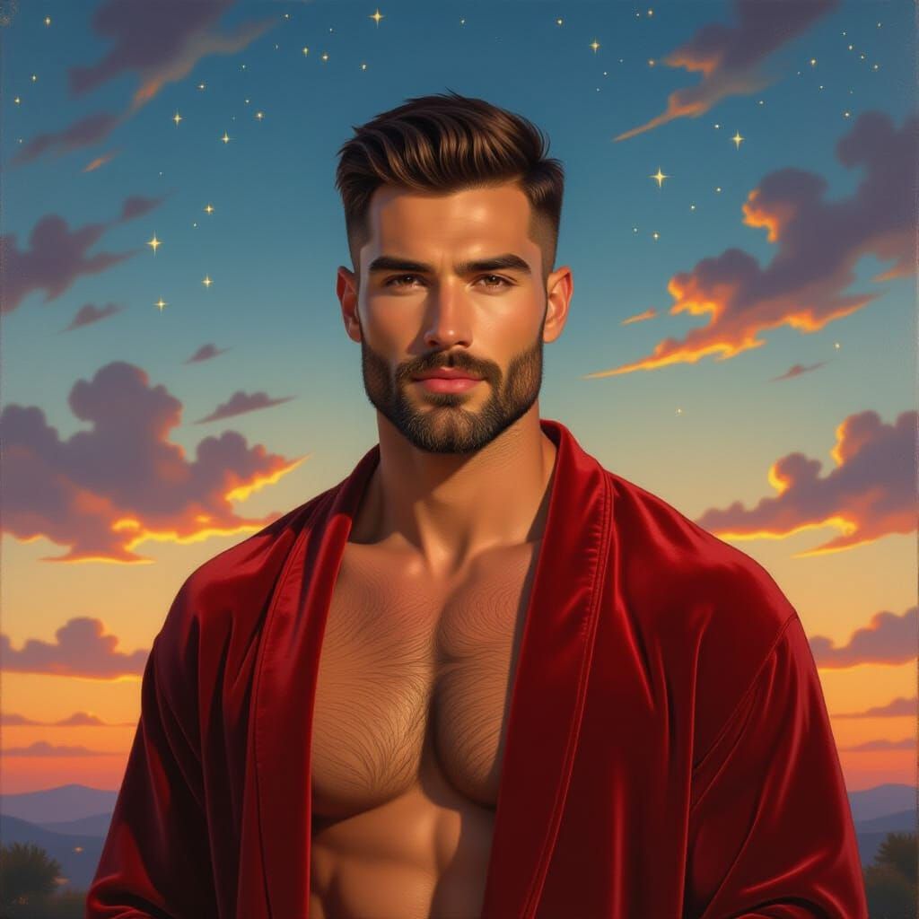 Man in Red Velvet Robe: Impressionist Portrait