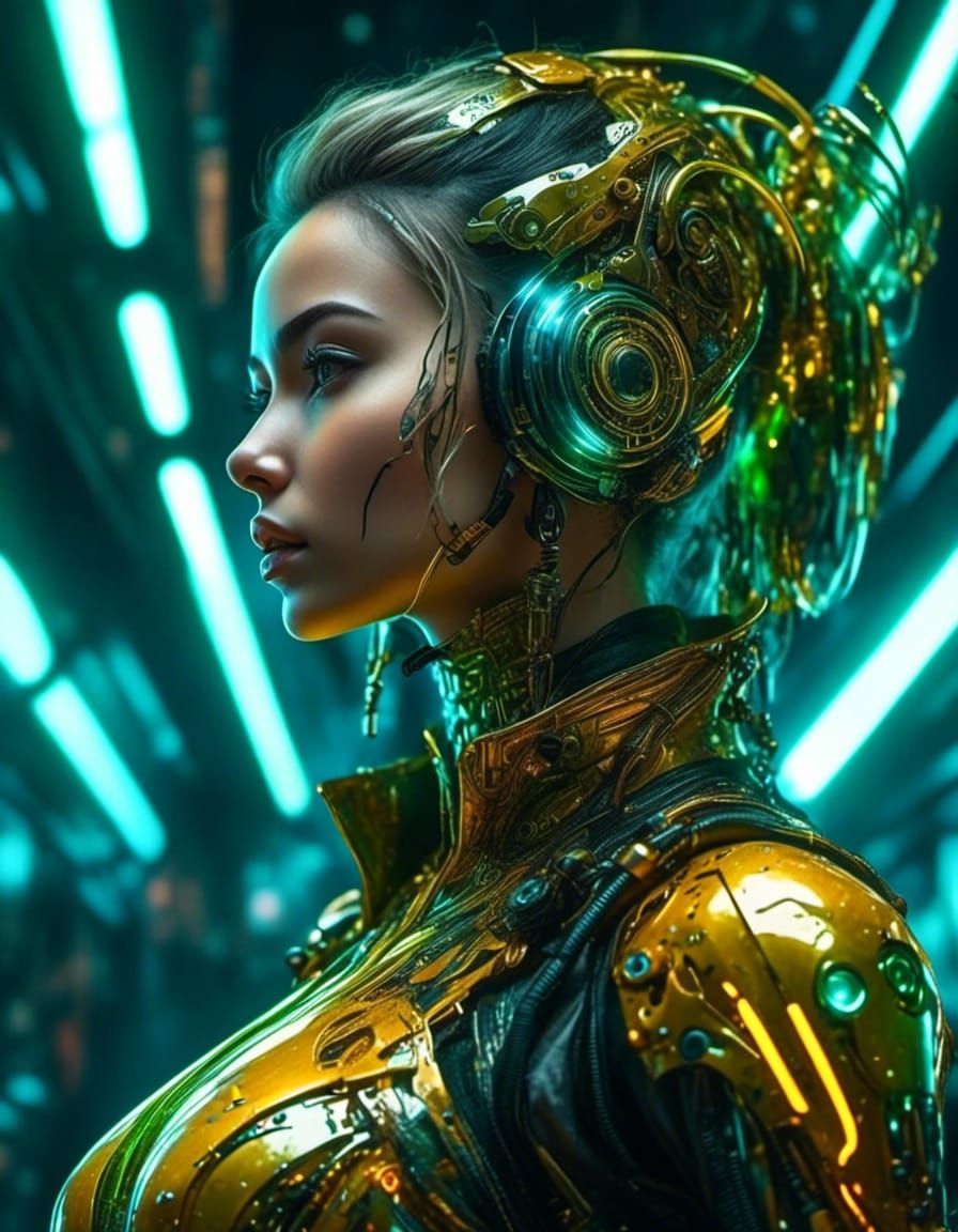 Cybernetic Woman in Cyberpunk Style with Vivid Colors