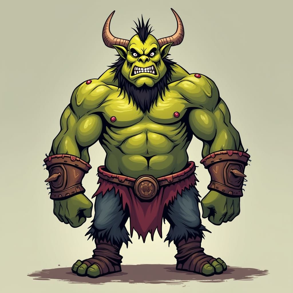 Heroic Line Art Orc in Cartoon Network Style