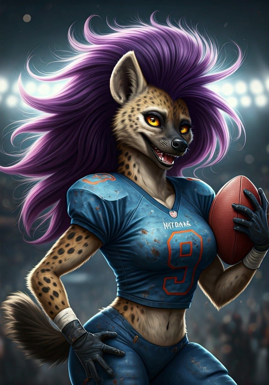 Fierce Female Hyena Touchdown in Vibrant NFL Scene