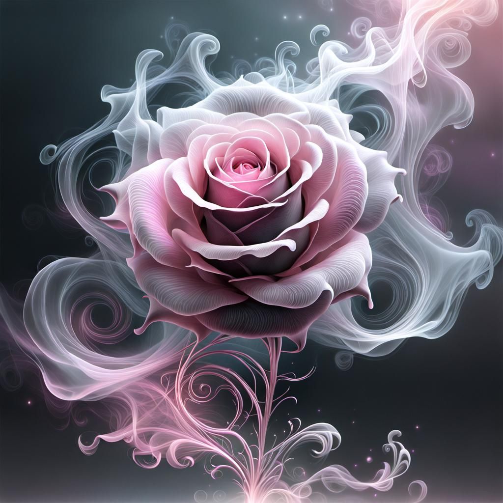 Ethereal Phantom Rose Made of Smoke Fractals