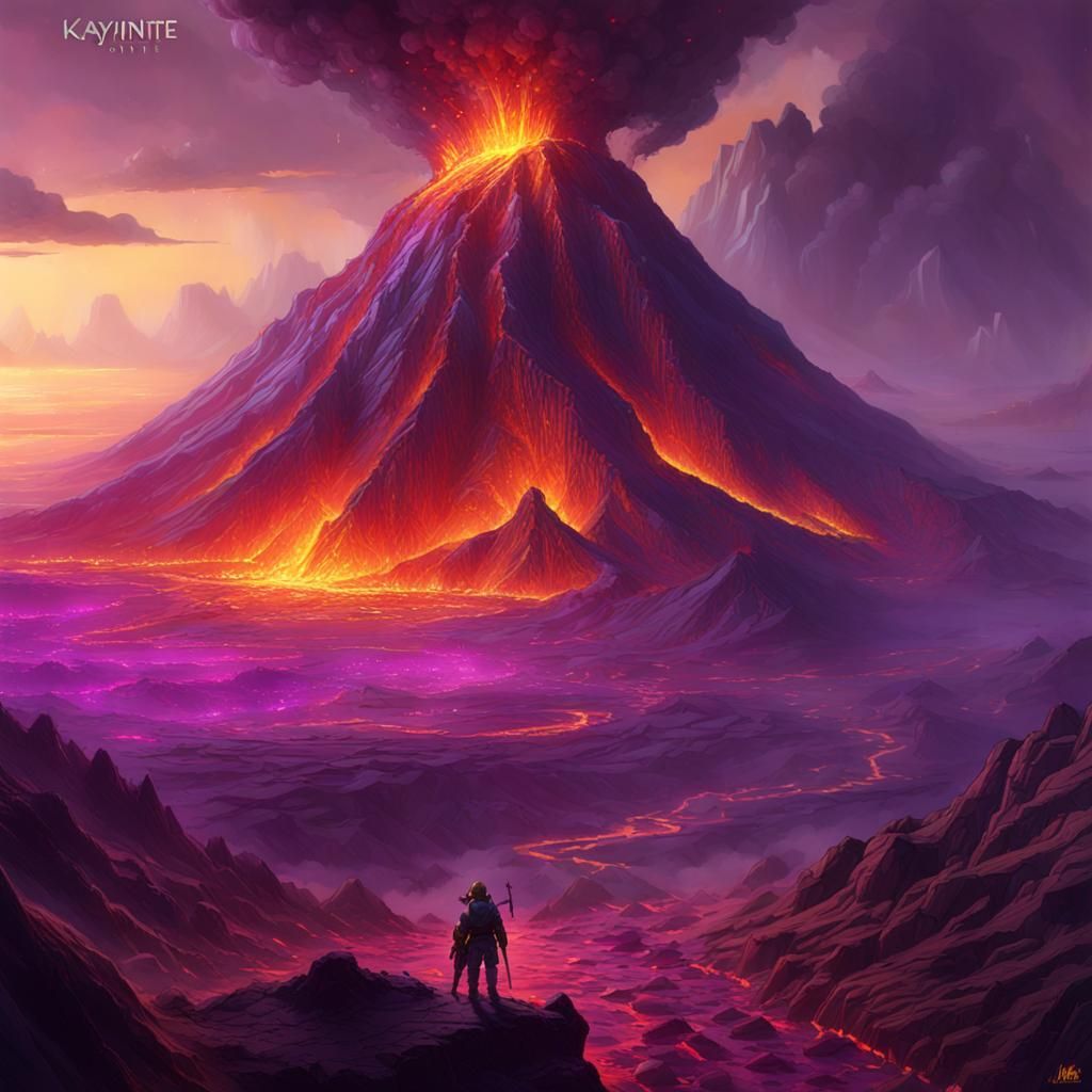 Volcano Intersected by Crystal, Dark Fantasy Concept Art