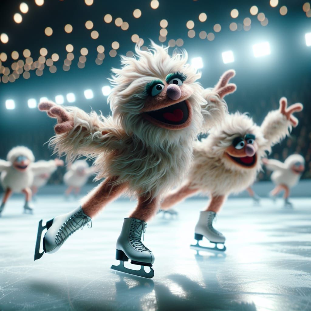 Hyperrealistic Muppet Ice Dancers in Artificial Atmosphere