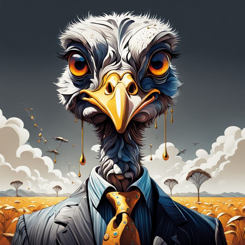 Surreal Ostrich Reigns Amidst Melting Clocks in Seton-Thomps...