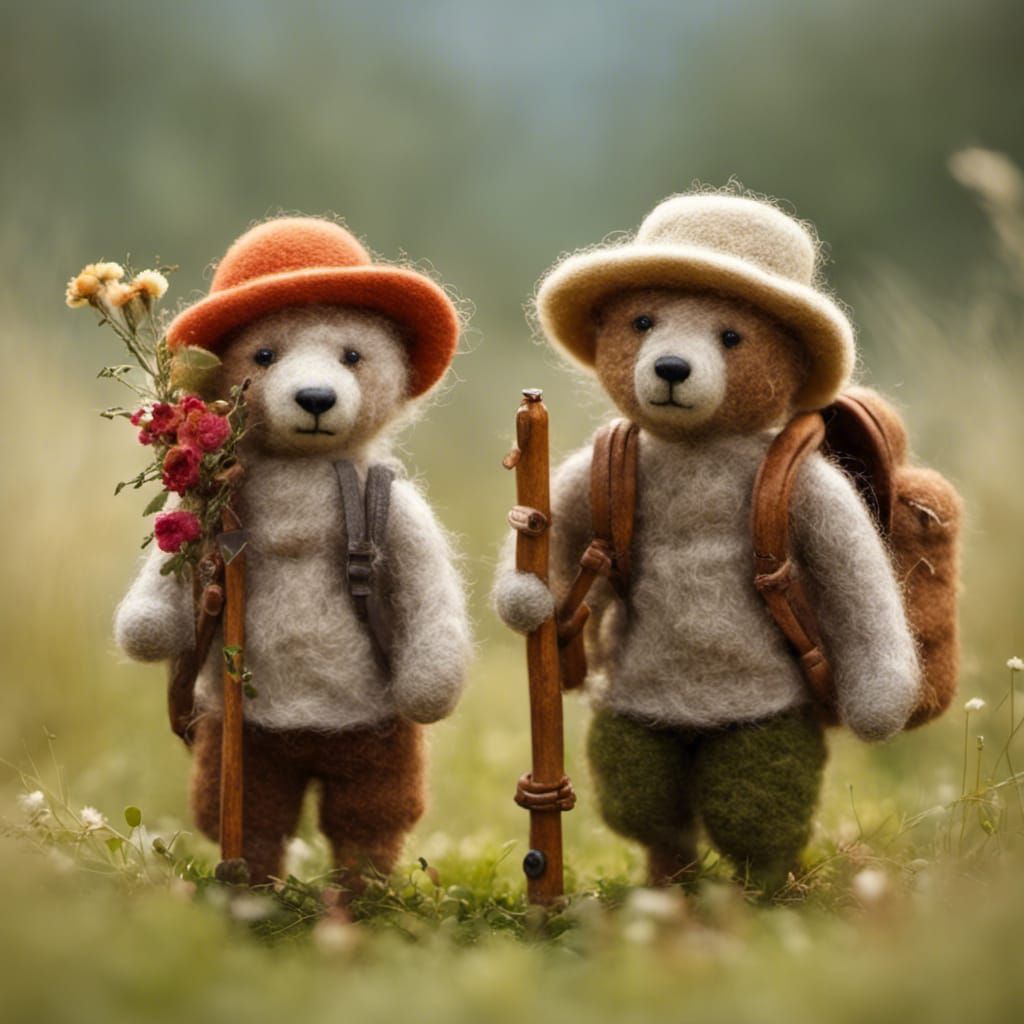 Needle Felted Teddy Bear Family Hike