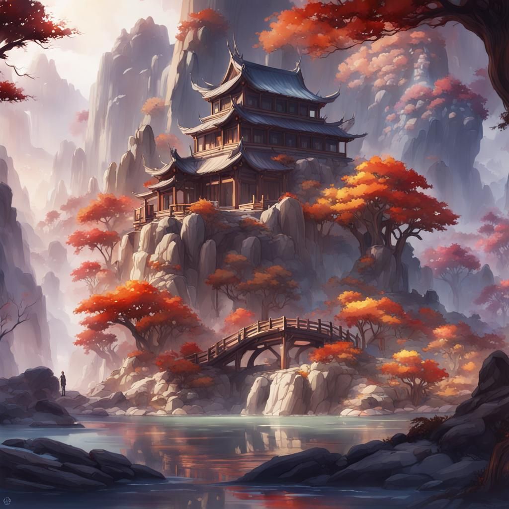 Chinese Landscape Watercolor Fantasy Concept Art