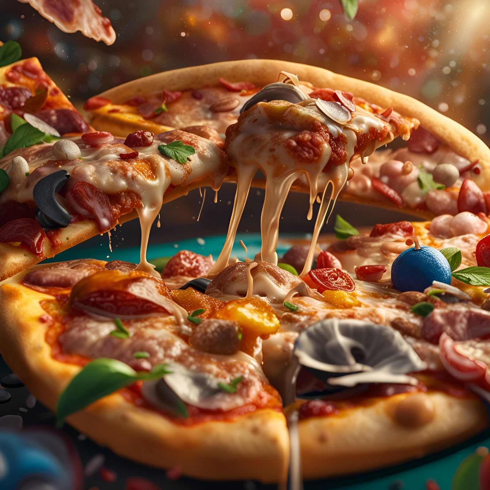 Hyperrealistic Pizza Topped with Garbage and Smog