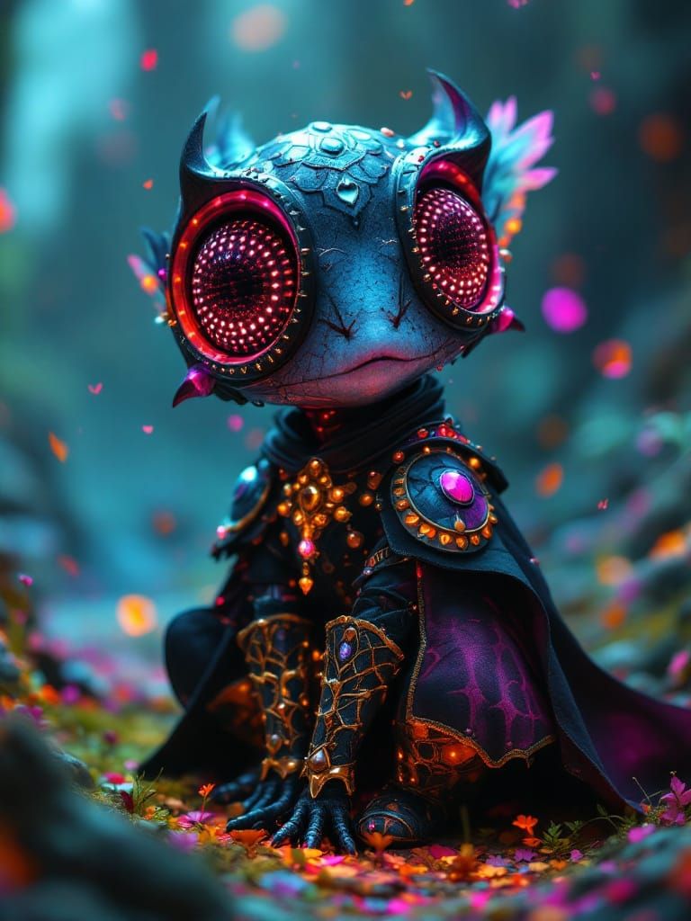 Whimsical Sci-Fi Goth Princess Knight in Black Energy Armor