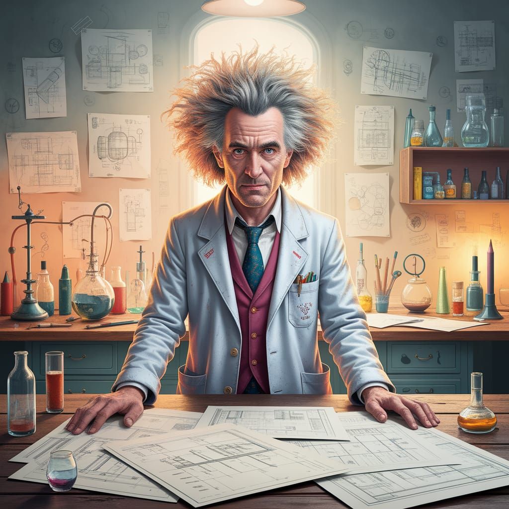 Whimsical Scientist in Cozy Laboratory