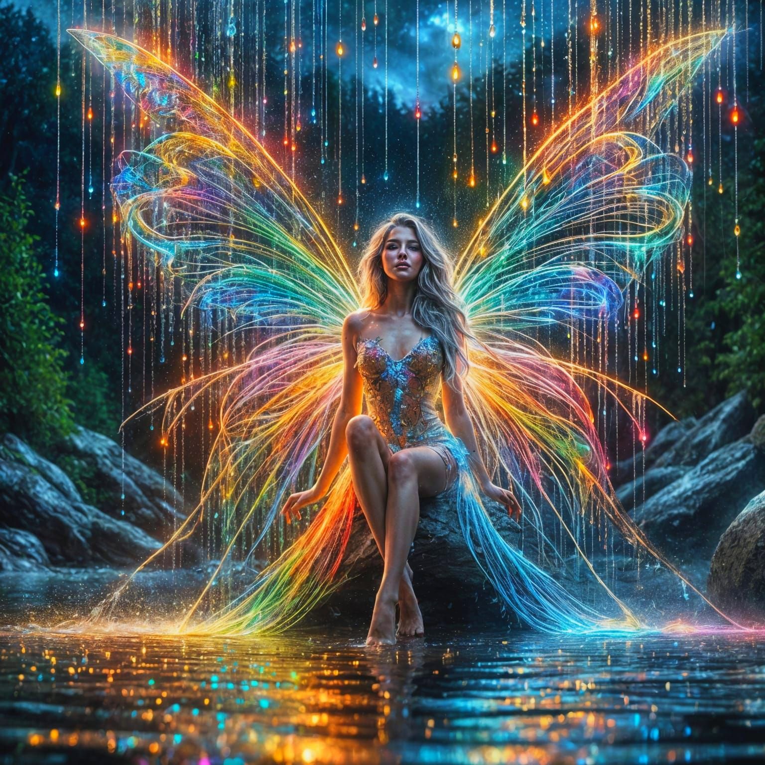 Rainbow Rain Fairy in Enchanted Forest