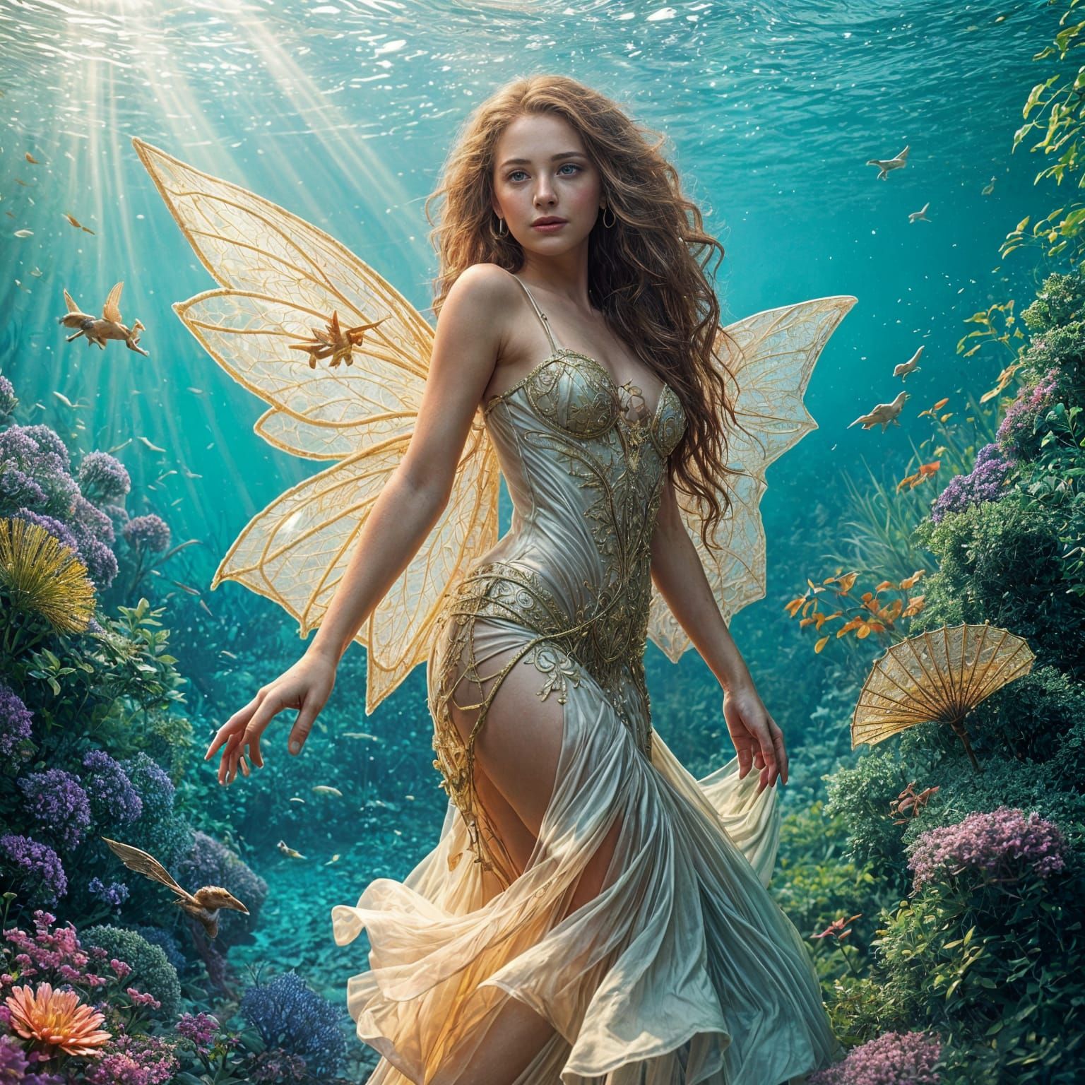 Ethereal Water Nymph Unfurls from Ripples