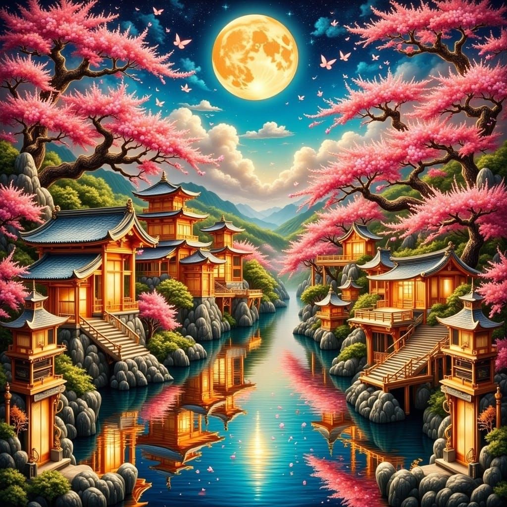 Vibrant Asian Heritage Pantheon in Golden Temple Ruins