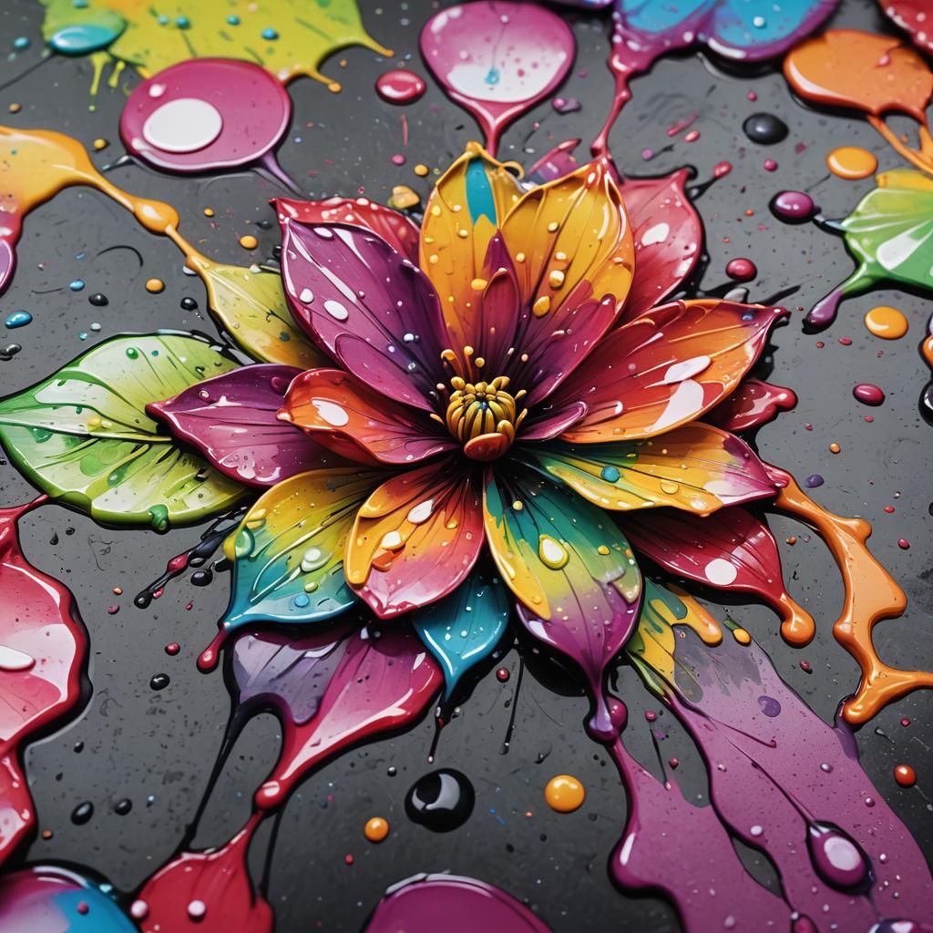 Dew Drops on Petal in Graffiti Art Style