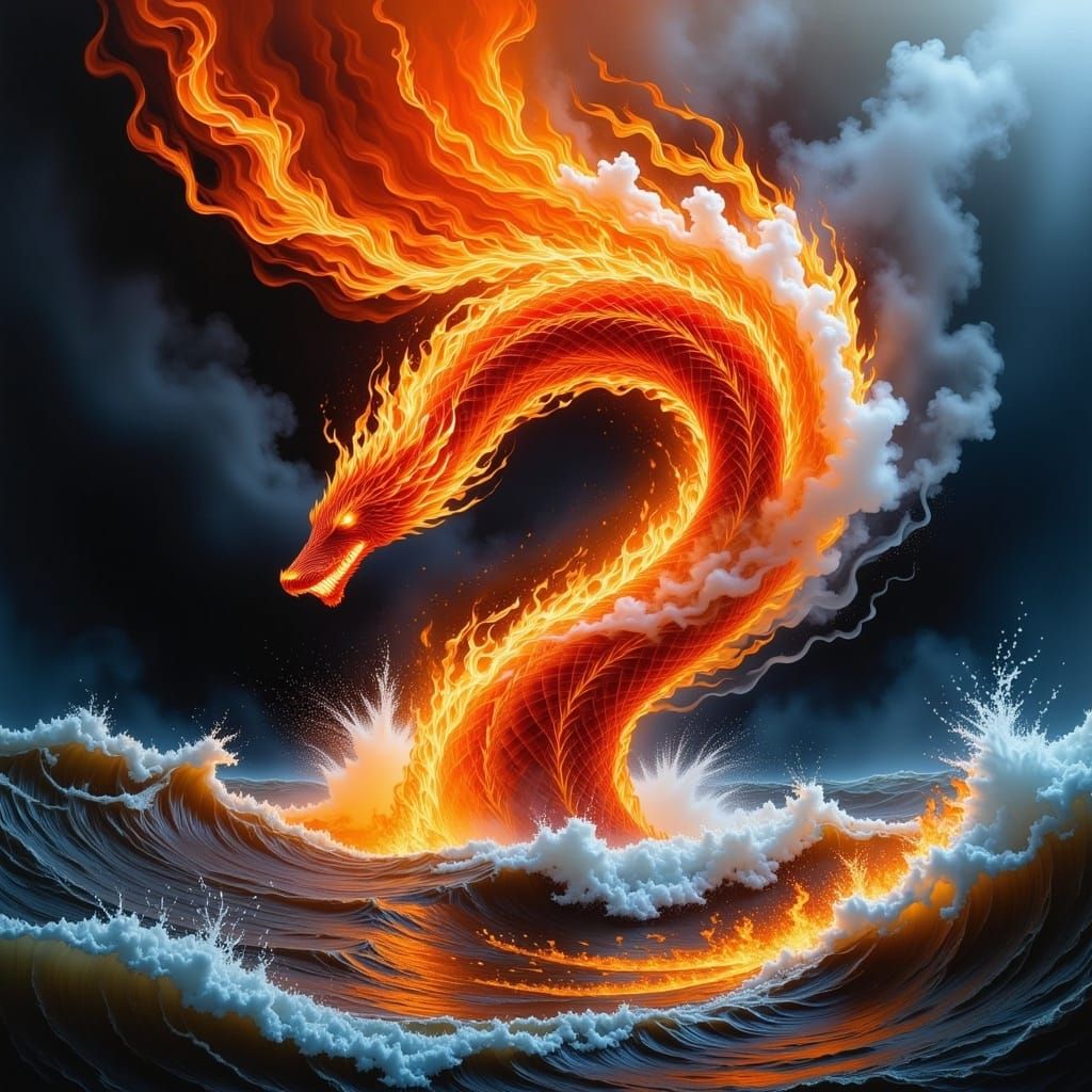 Fiery Sea Serpent Erupts from the Ocean