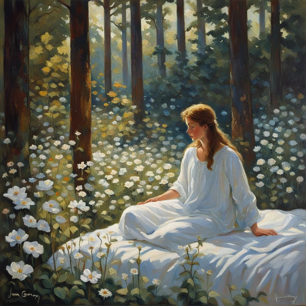 Young Woman in Forest, Oil Painting by Gurney