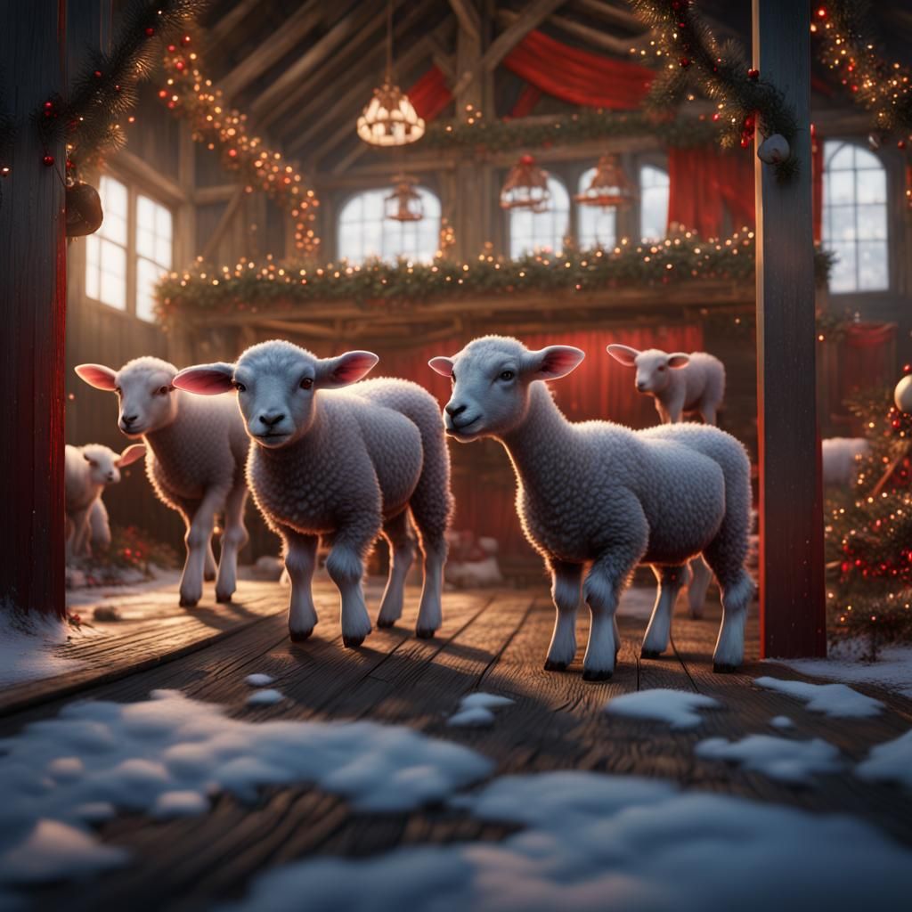 Christmas Barn Lambs: Detailed Matte Painting