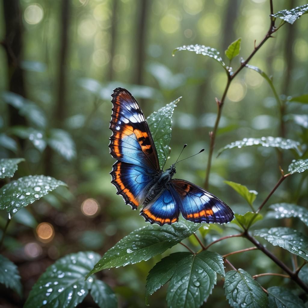 Sapphire Butterfly Macro Photography in Lush Forest