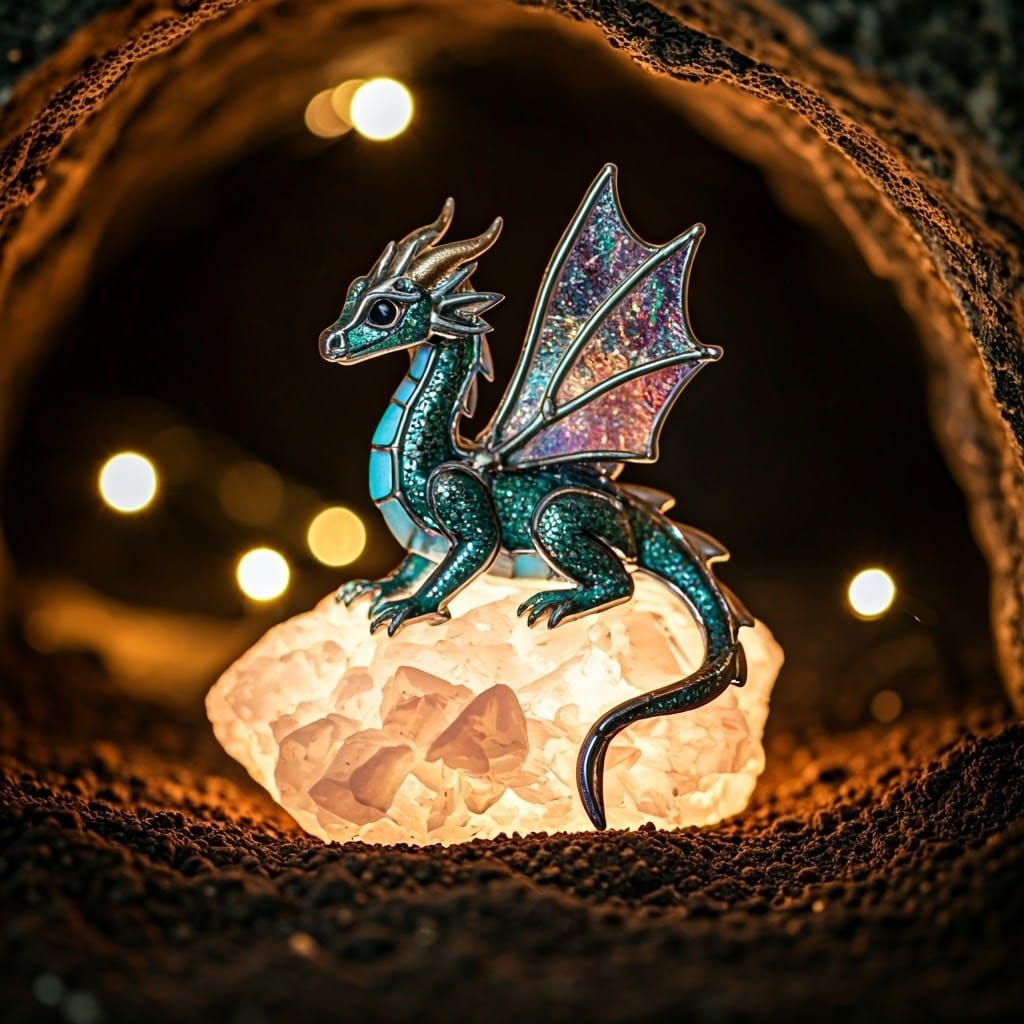 Stained Glass Dragon on Rose Quartz Geode in Whimsical Fanta...