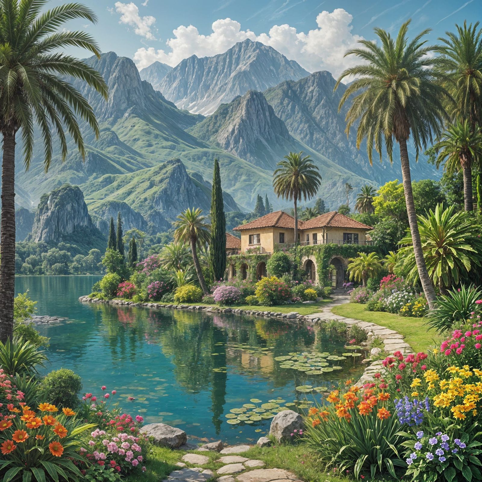 Lush Tropical Oasis Amidst Majestic Mountains