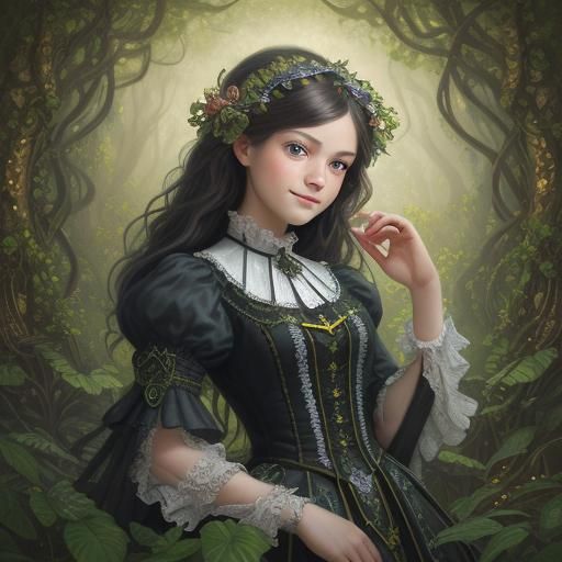 Lady in Vine Forest: Photorealistic 3D Render