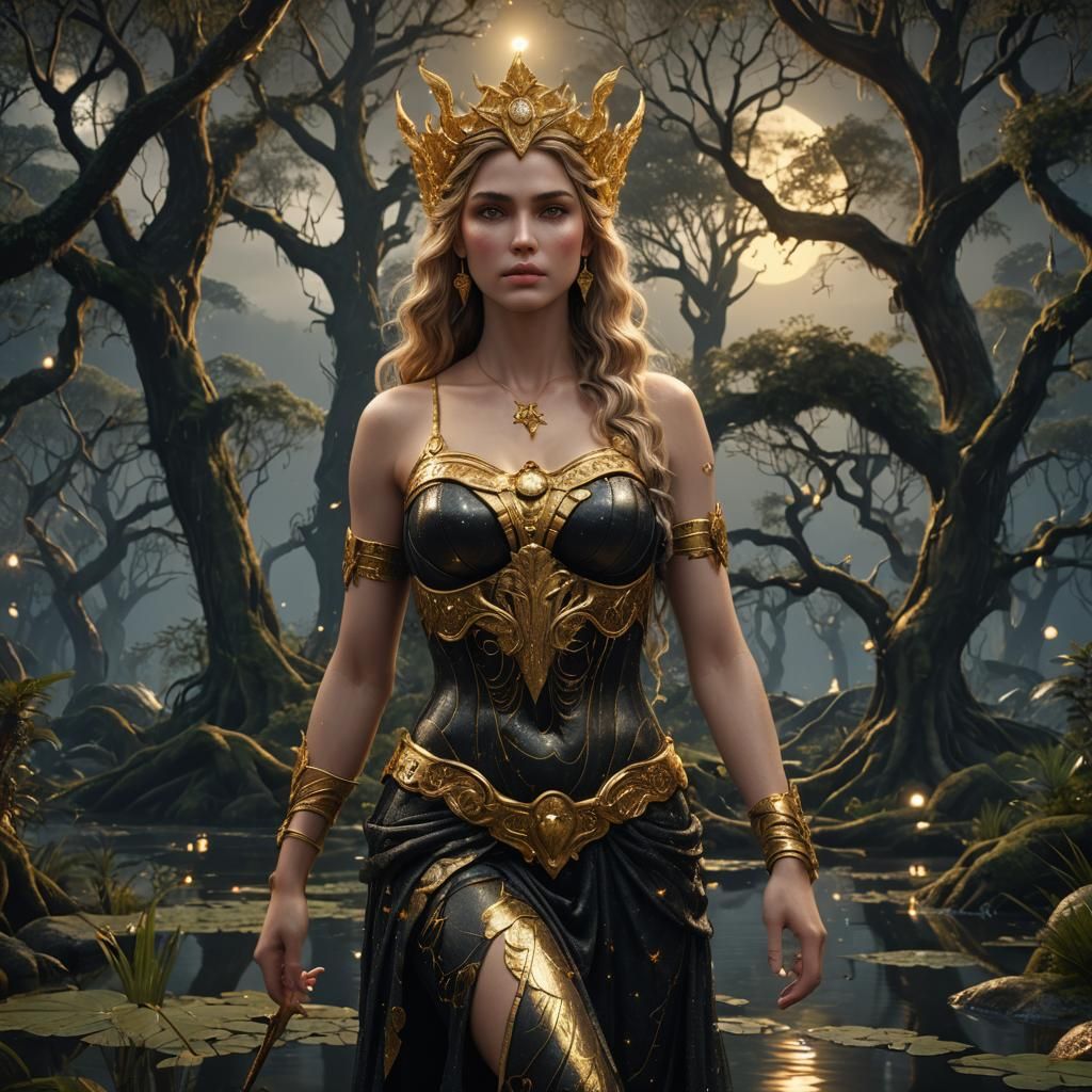 Aphrodite in Swamp Forest: Hyperrealistic Matte Painting