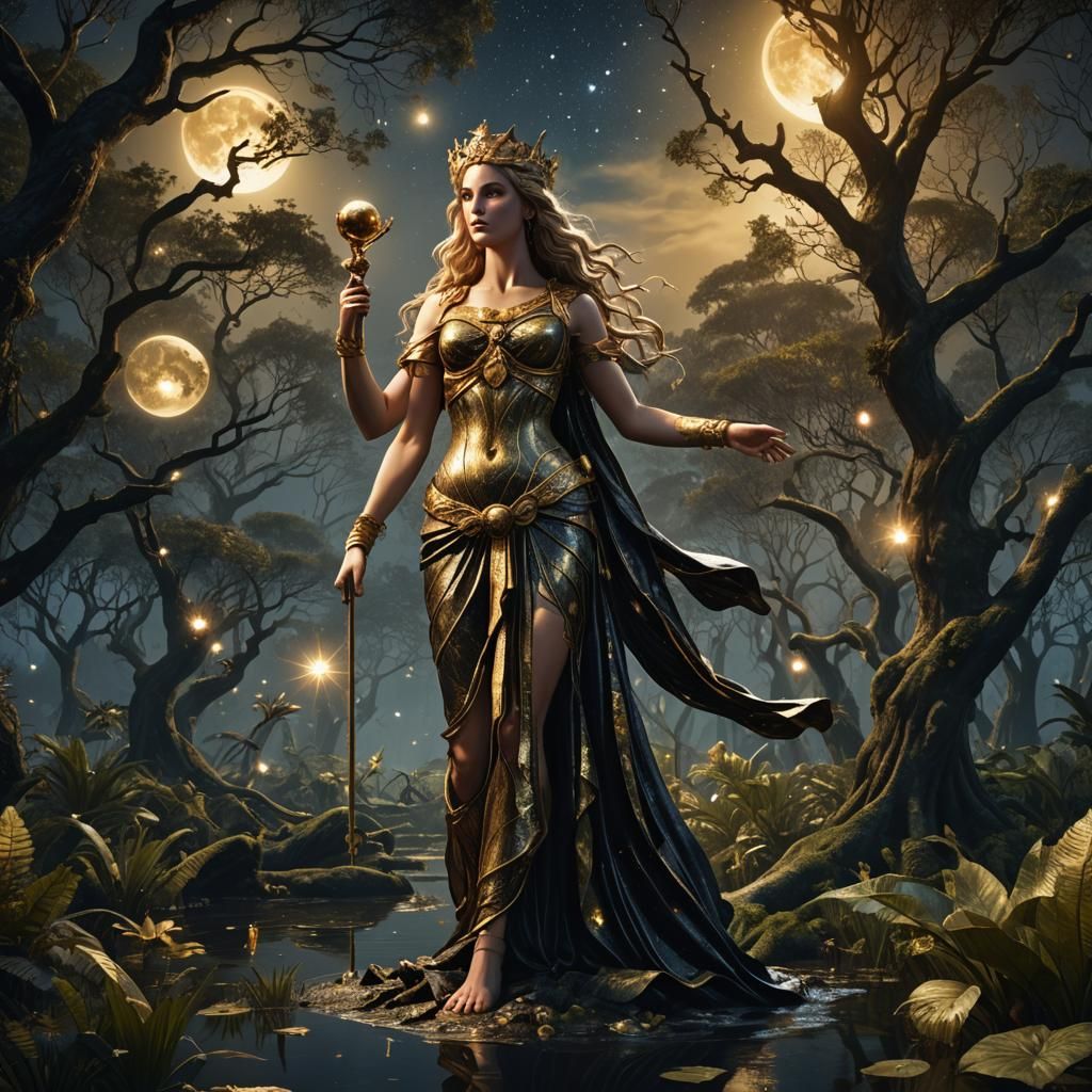 Aphrodite in Swamp Forest: Hyperrealistic Matte Painting