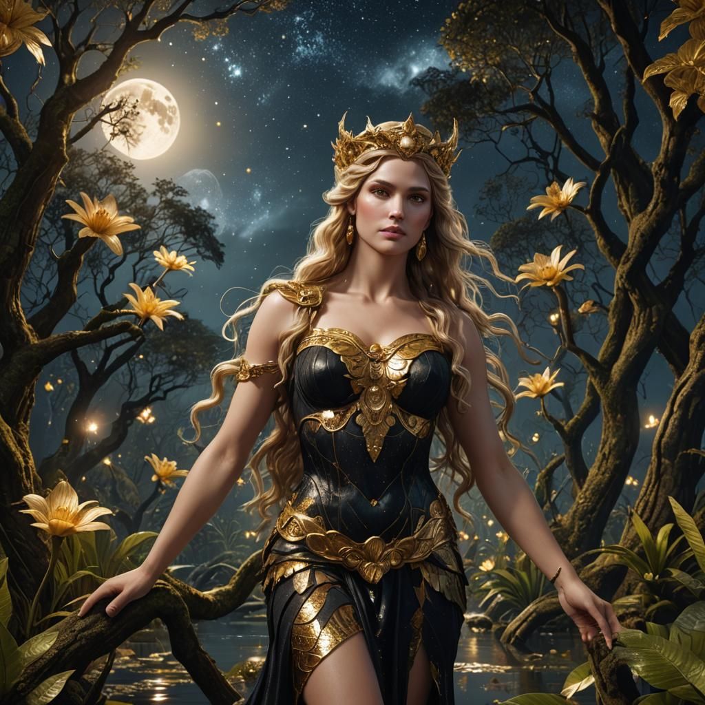 Aphrodite in Swamp Forest: Hyperrealistic Matte Painting