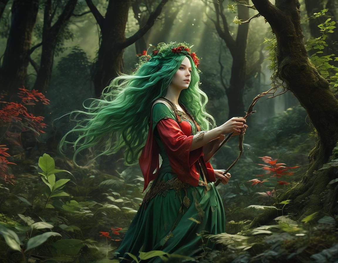 Wizard Casting Spells in a Lush Environment