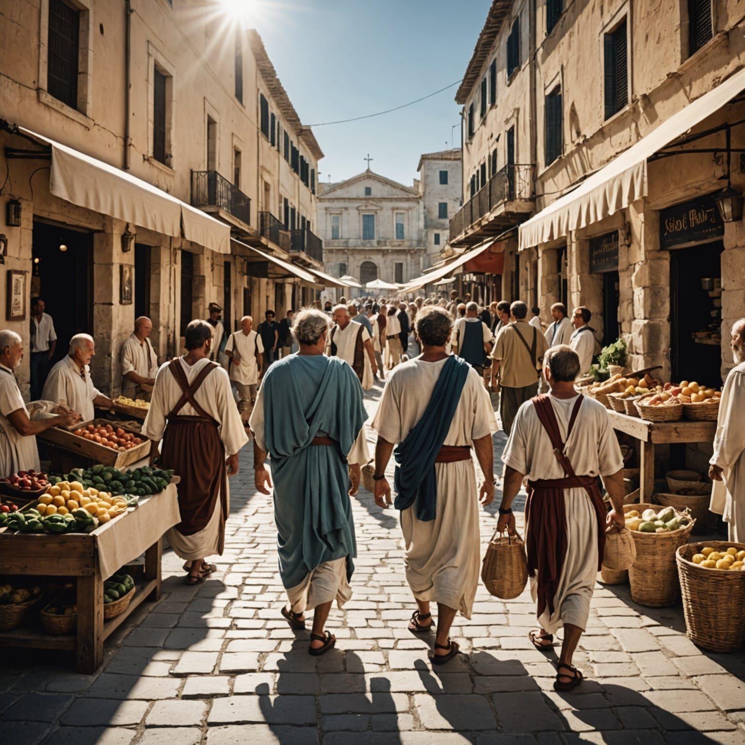 Bustling Street Scene in Ancient Greece