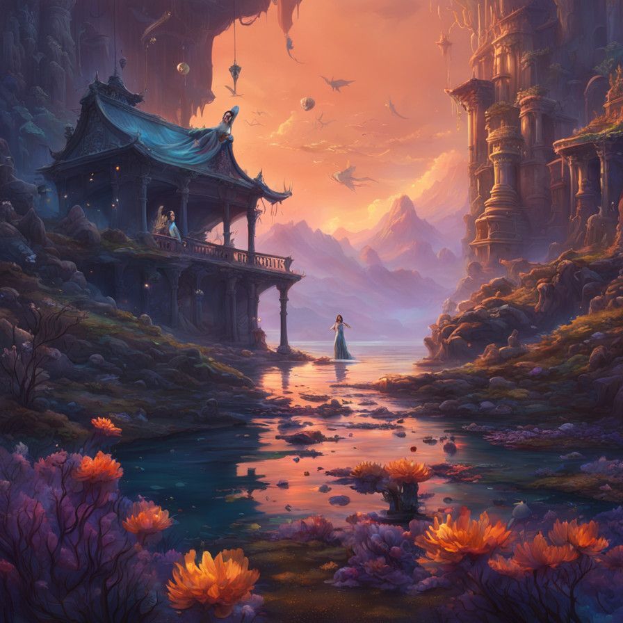 Regal Mermaid Queen in Ancient Sunken Temple