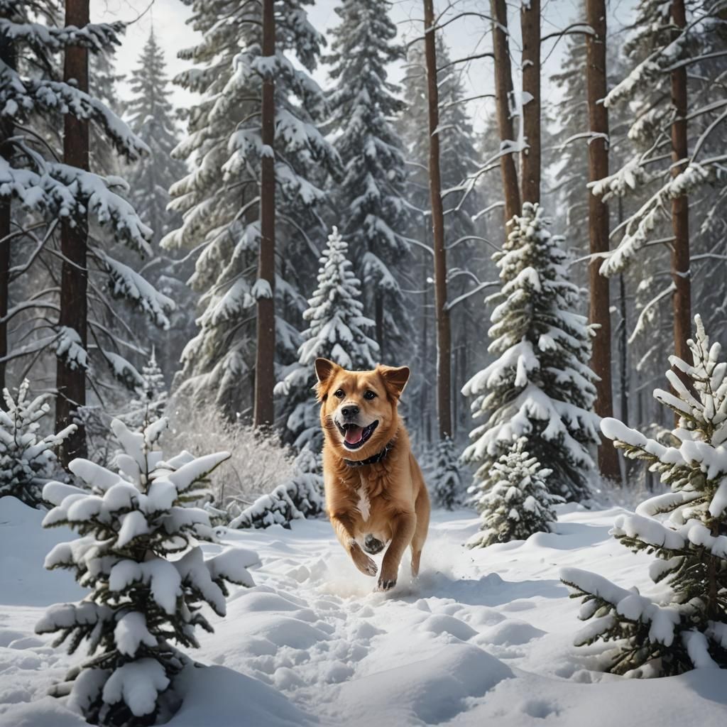 Dog's Winter Frolic: A Matte Painting