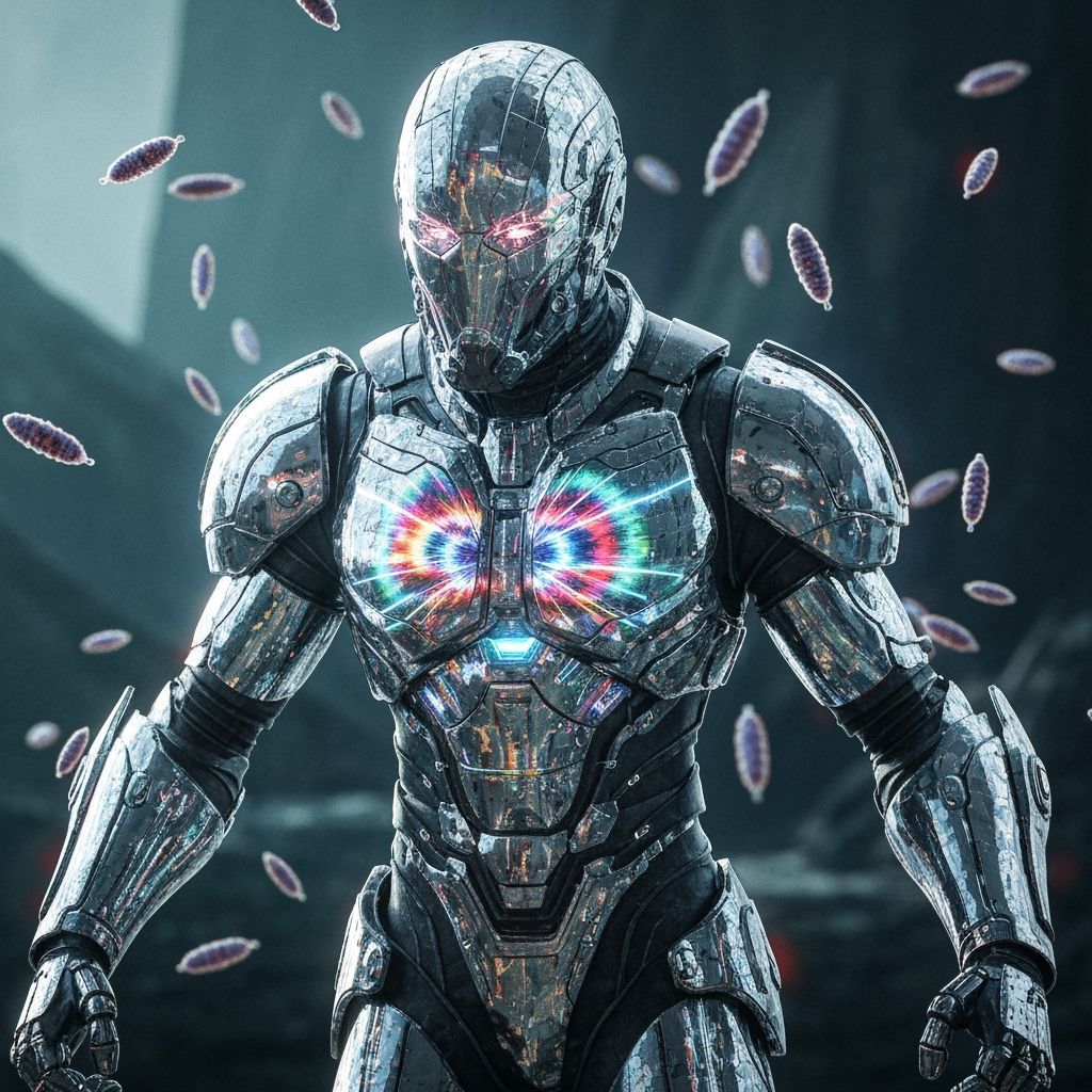 Futuristic Armor Defends Against Nanite Onslaught