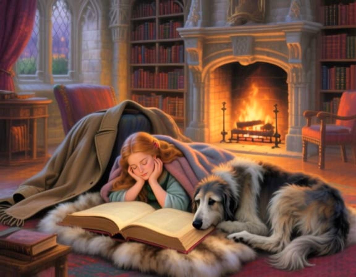 Cozy Castle Library Reading Room in Soft Focus