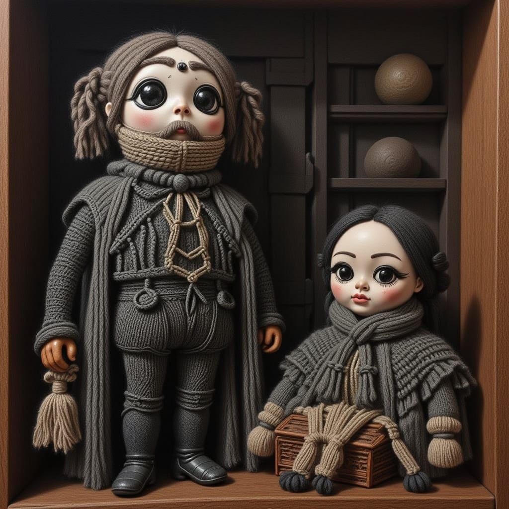 Macrame Doll Sits Beside "Journey to the Center of the Earth...