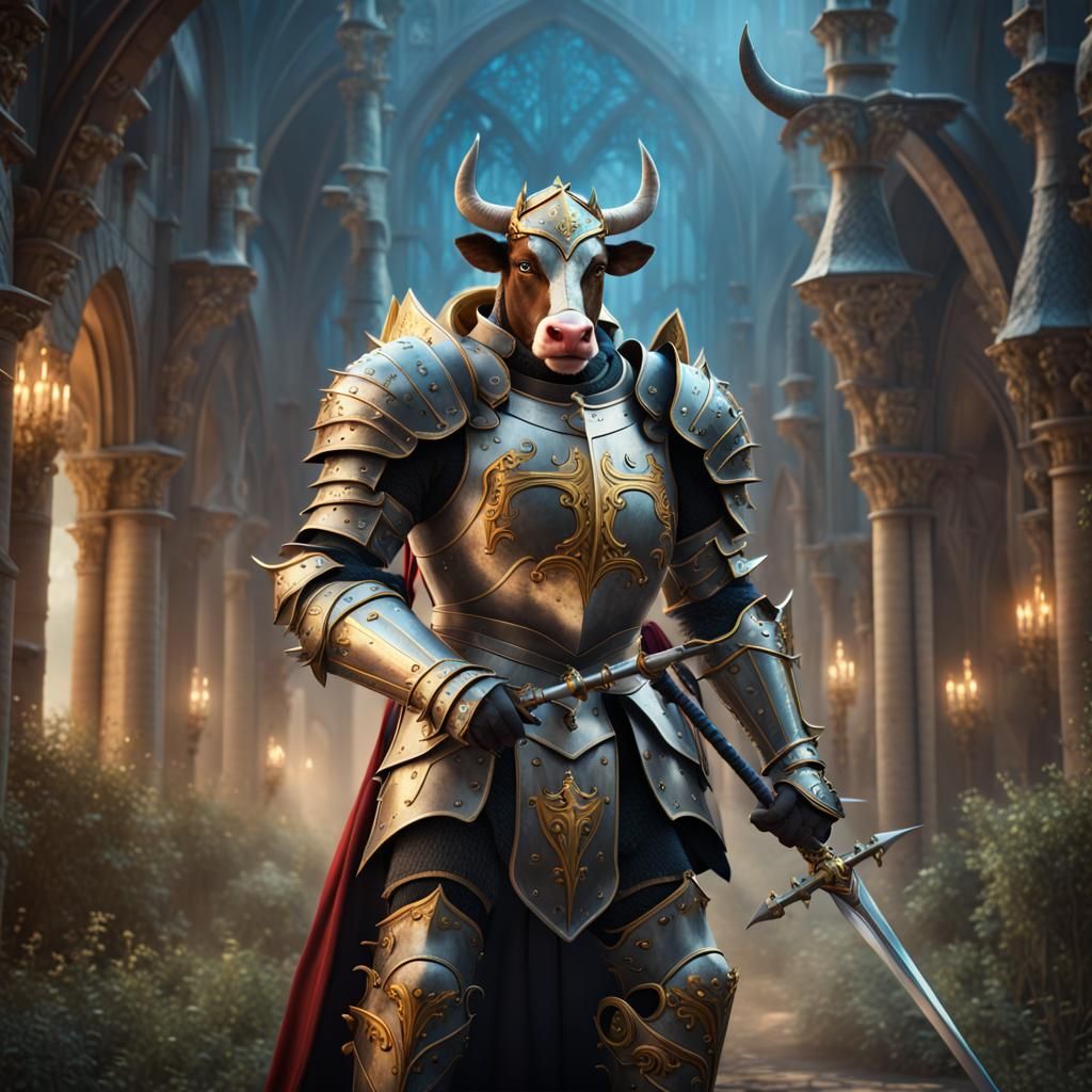 Medieval Cow Knight in Shining Armor