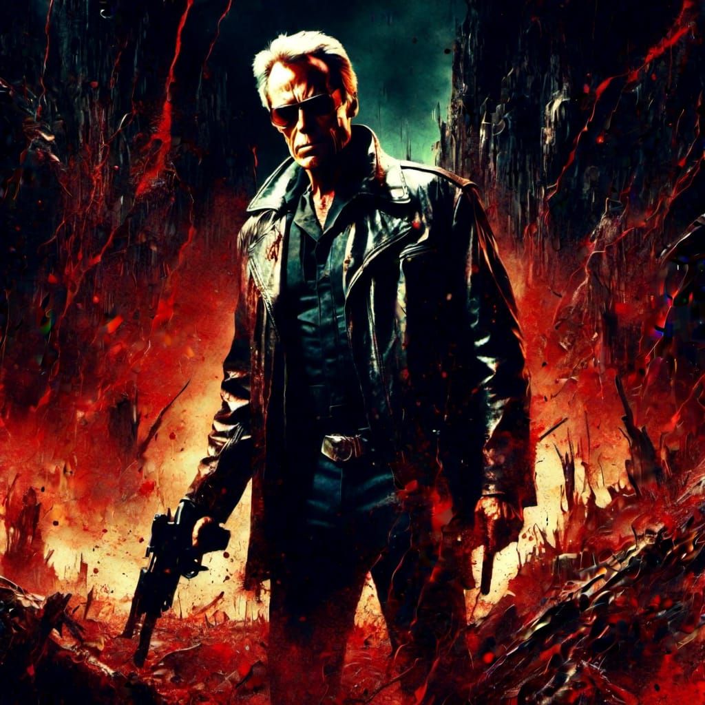 Clint Eastwood as The Terminator, Apocalyptic fiery scenery