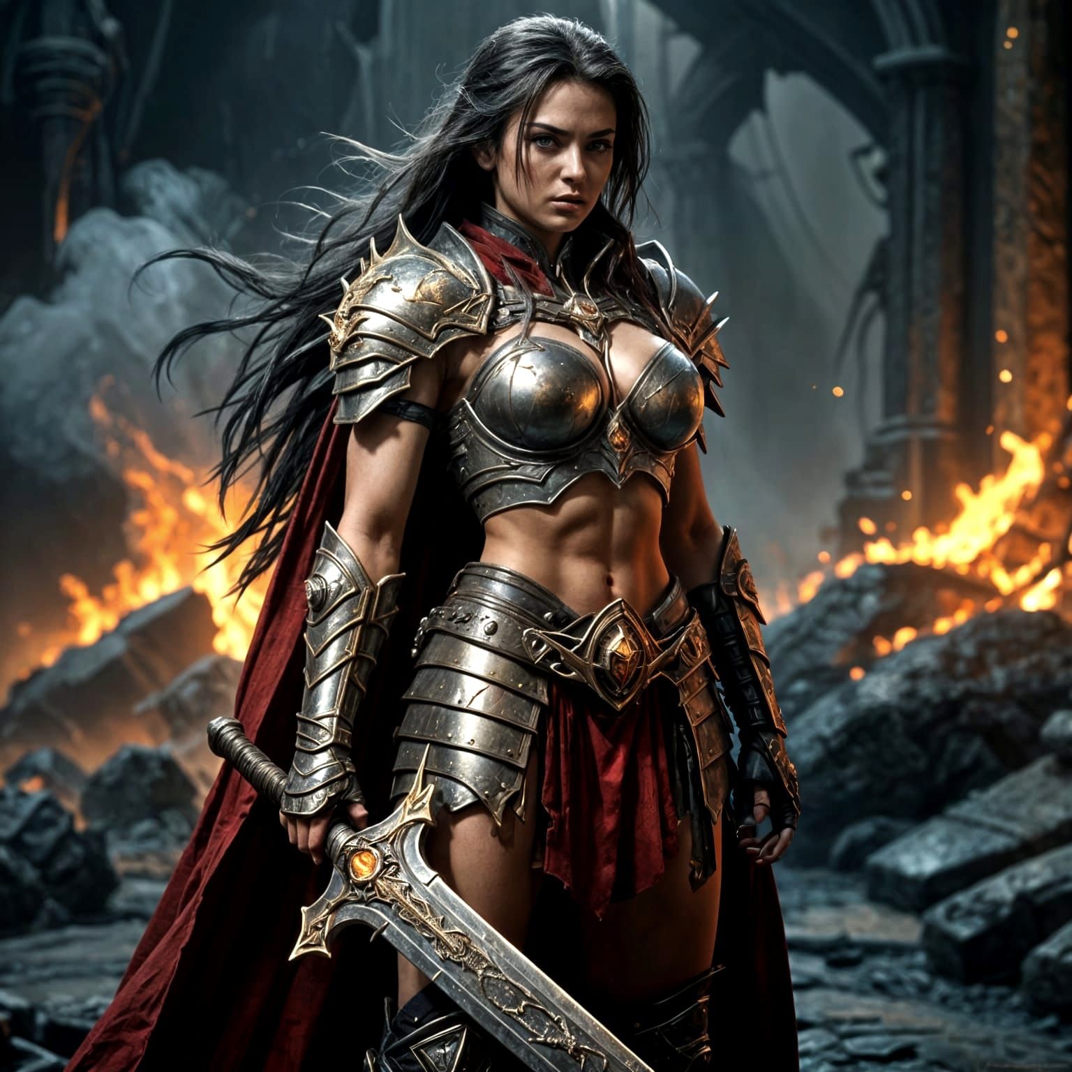 Brunette Dungeon Warrior with Battle Sword