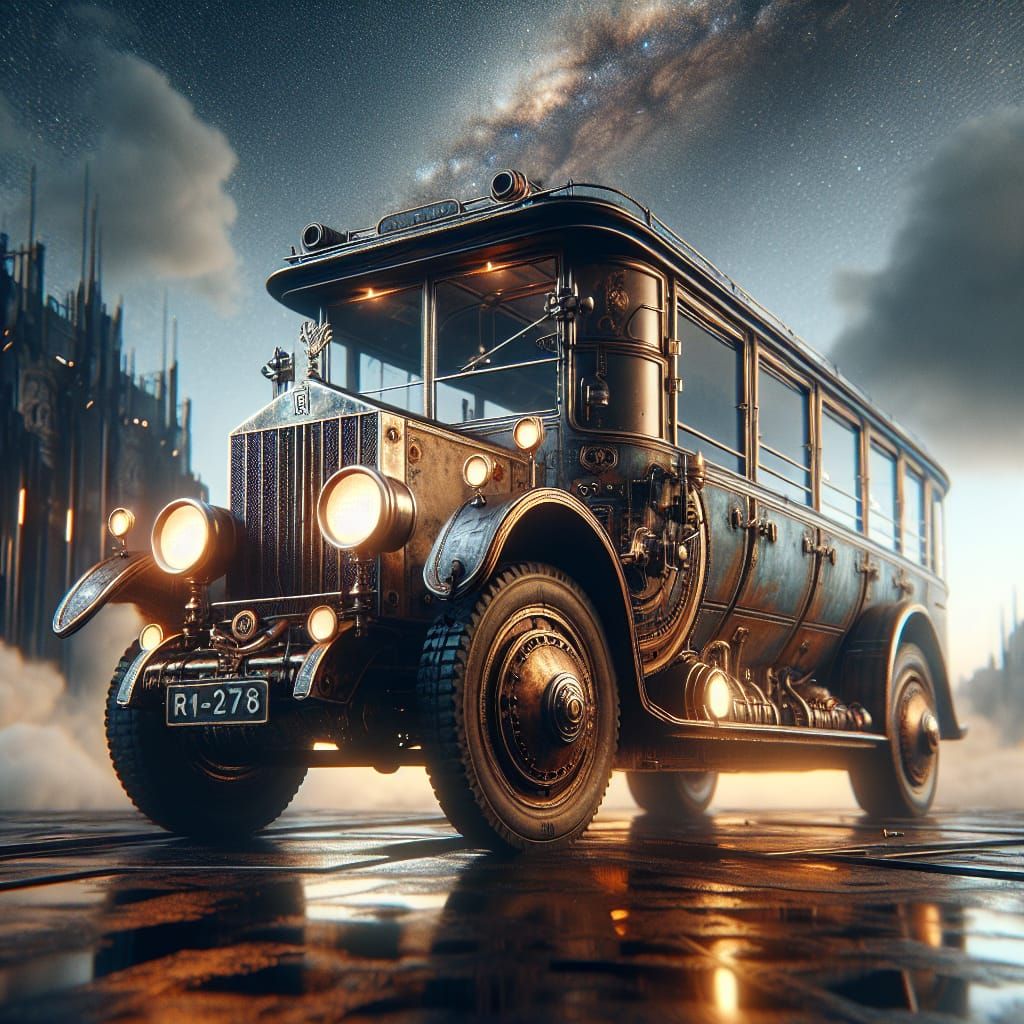 Steampunk Rolls-Royce Bus with Rusted Exterior