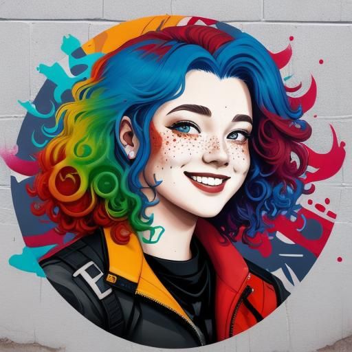 Red-Haired Girl Smiling Awkwardly, Graffiti Art