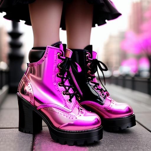 Victorian Steampunk Platform Boots in Black Leather