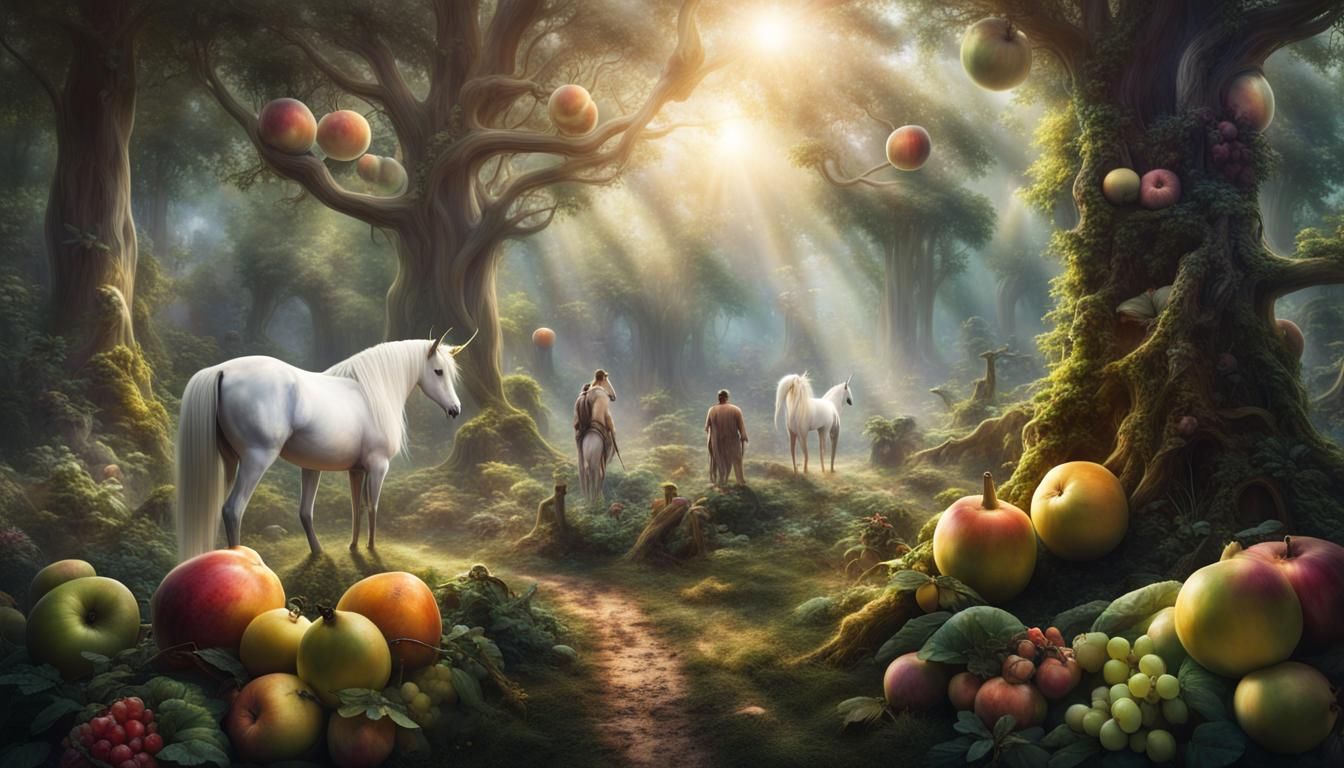 Unicorns Roam Fruity Forest in Divine Light