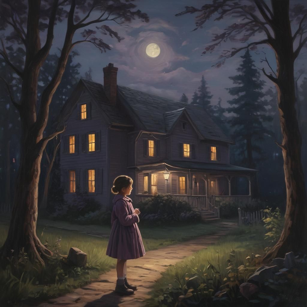 Victorian Girl with Lantern: Cottagecore Oil Painting